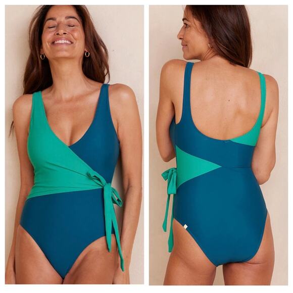 Summersalt The Perfect Wrap One-Piece Swimsuit in Seaglass and Seaweed - Size 6 - Picture 1 of 7